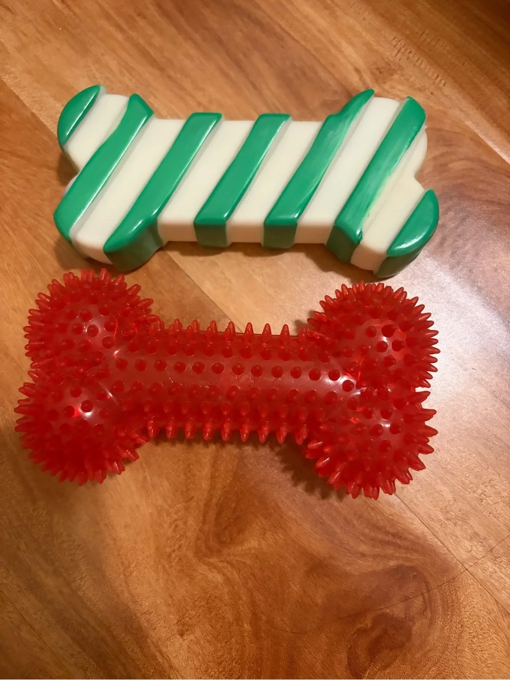 Durable Green & White and Red Dog Chew Toy Duo